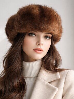 Vintage Brown Mink Pilot Hat Winter Boho Unisex S